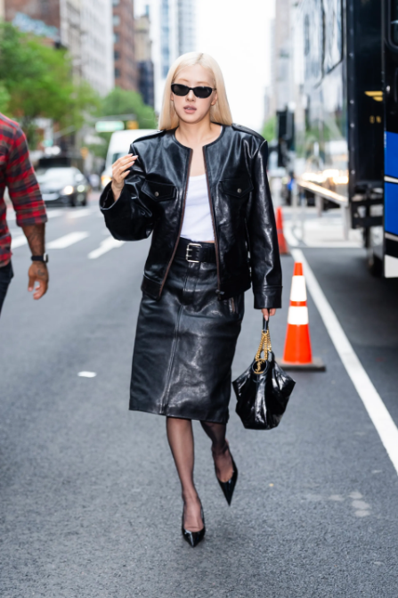 Rose opts for an all-leather look from head to toe.