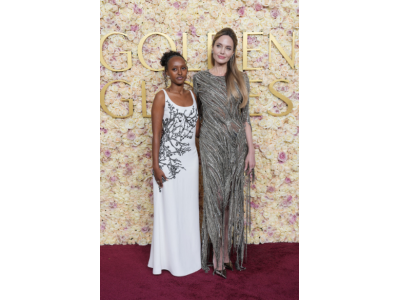 Angelina Jolie and her daughter Zahara Jolie at the Golden Globes 2025 ceremony