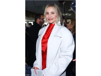 Cameron Diaz in extreme shoes and satin dress: Stella McCartney's fiery look for Paris Fashion Week 2025.