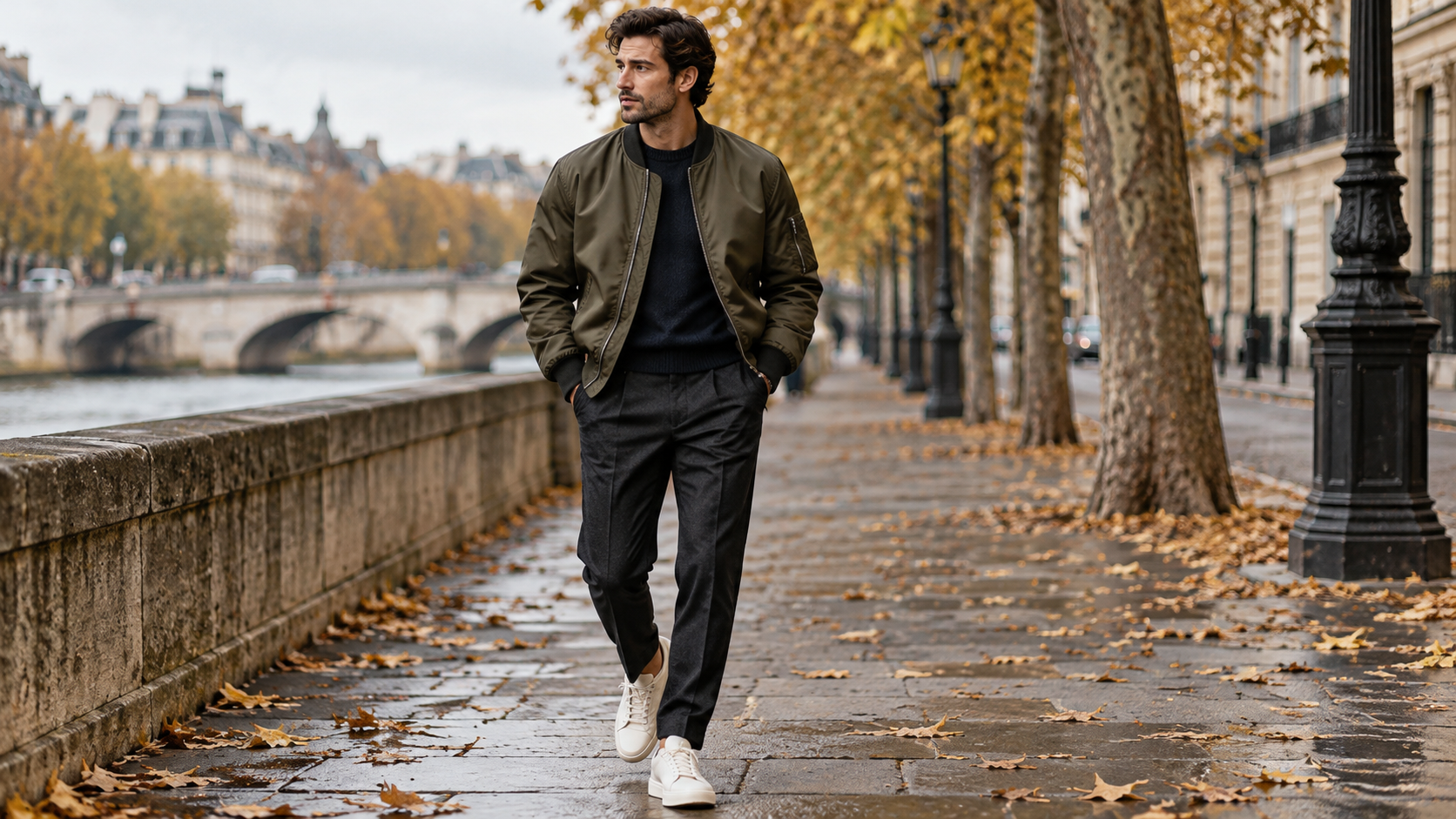 Olive green men's bomber jacket for autumn 2026