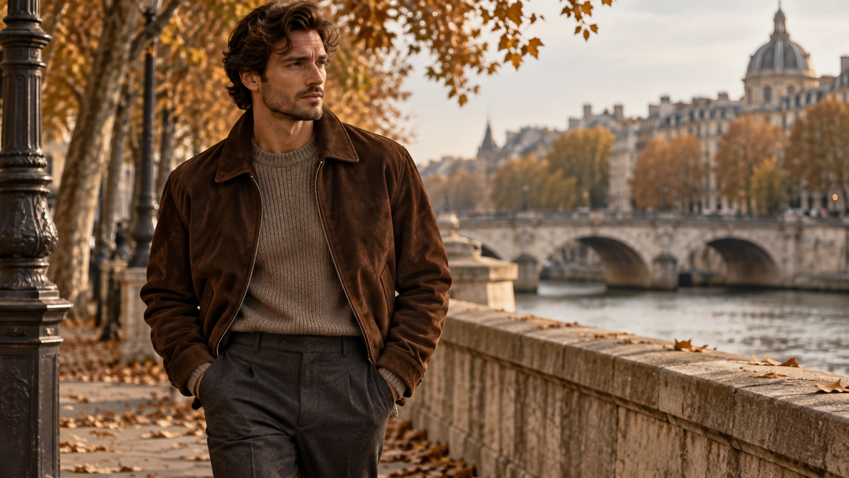 Brown suede-style men's jacket for autumn 2026