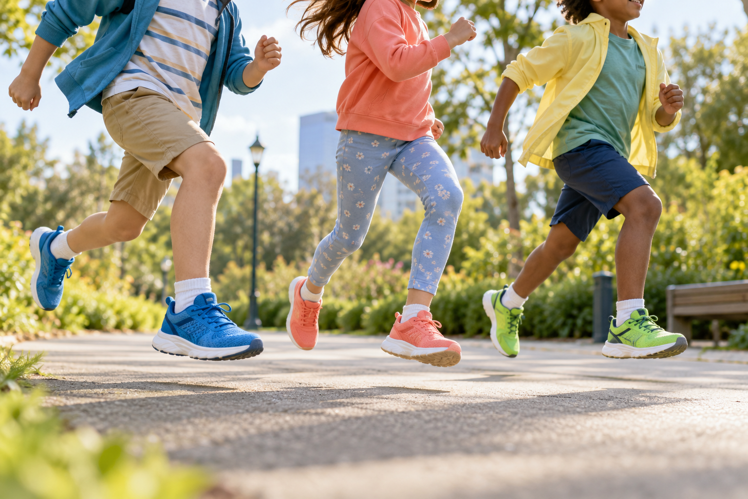 Children moving and playing in sports shoes